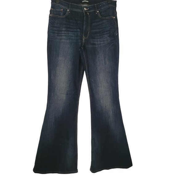 Express Denim - Express Dark Wash Bell Flare High Rise Stretch Jeans women's size 12R